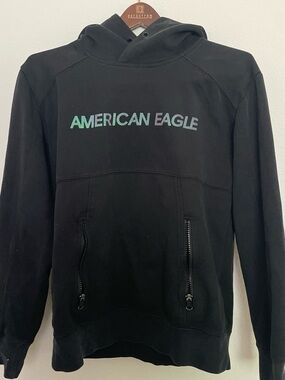 American Eagle Black Hoodie with Iridescent Logo